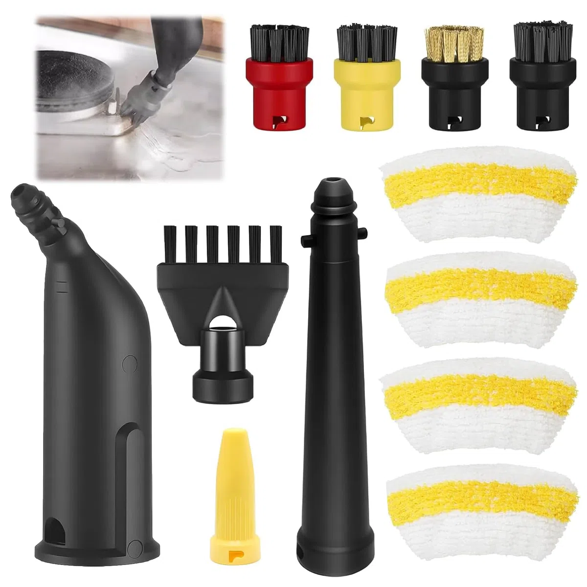 12 Pièces Accessoires de Nettoyeur à Vapeur pour Kärcher Sc1 Sc2 Sc3 Sc4 Sc5, Buse Manuelle, kit de Pièces de Rechange avec Buse allongée, Brosse Ronde, Brosse à Joints, Chiffons en Microfibre
