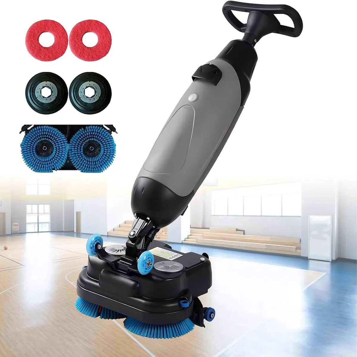 Polisseuse Professionnelle, Machine De Nettoyage De Sols Et Tapis 45,7 Cm, 240 Tr/Min, Bac à Eau Double, Doubles Têtes De Brosse Pour Nettoyage Industriel Grey