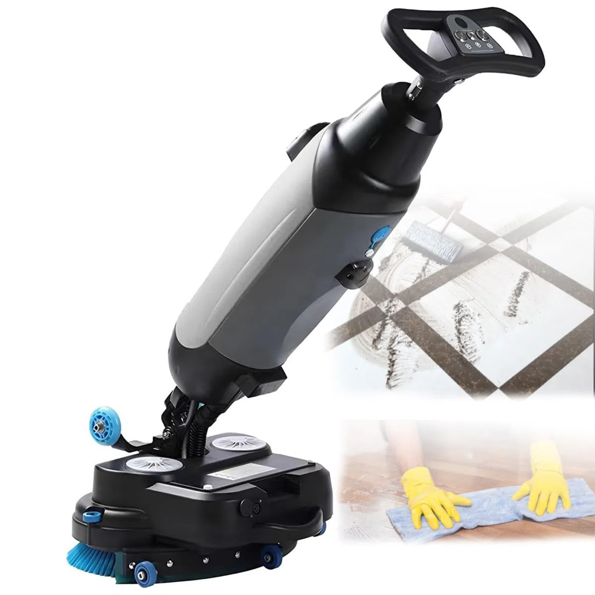 Autolaveuse Industrielle,Nettoyeur De Sols Autoporté Professionnel,Double Réservoir d'eau De 4,5 Et 7,5 litres,Stable à 350 TR/Min,Haute Efficacité Jusqu'à 1 200 M²/H Gray